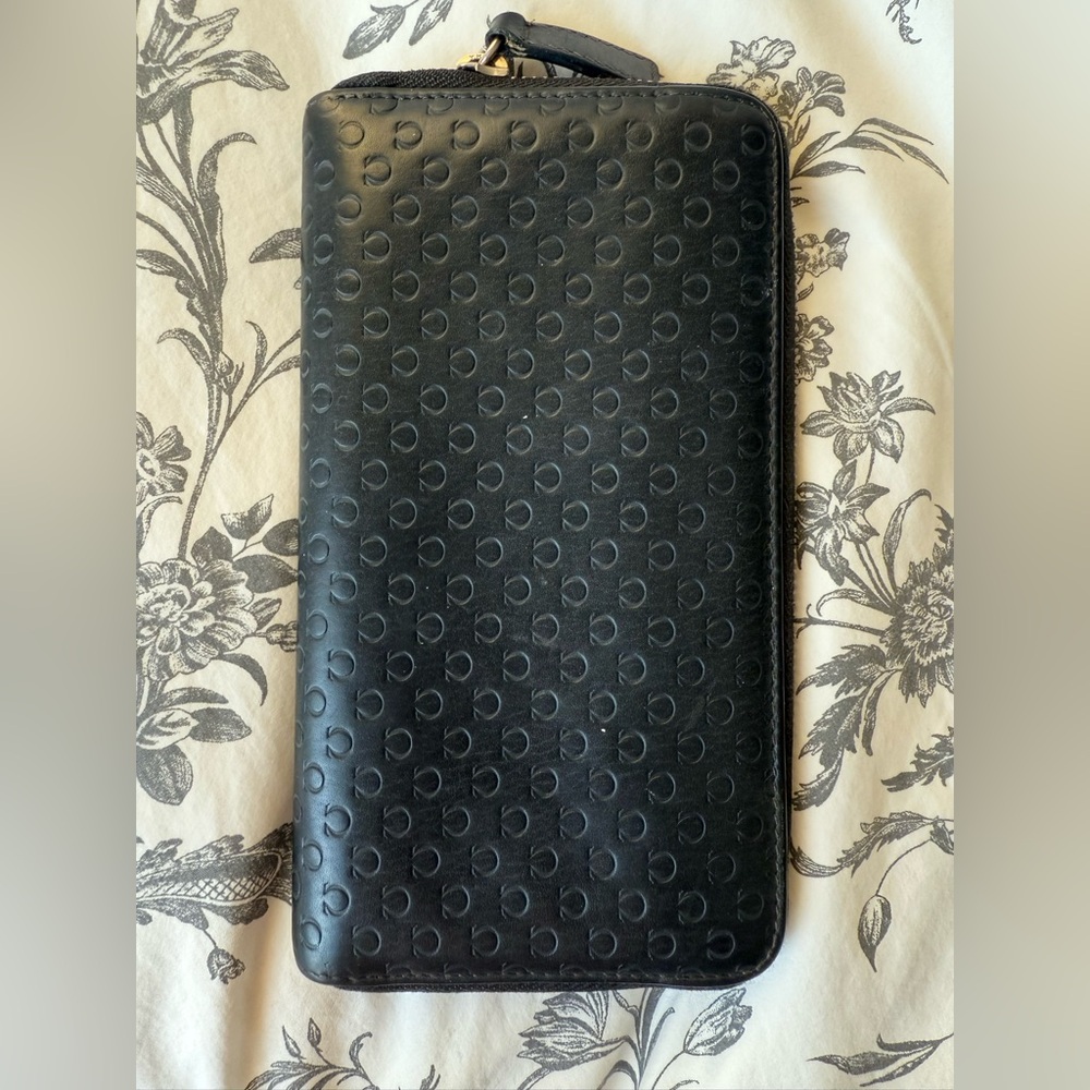 Black Embossed Zip Wallet - OMEGA